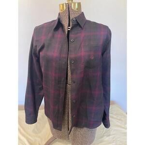 Lauren Ralph Lauren Petite 100% Wool Plaid Button Down Shirt Red Black P/M
